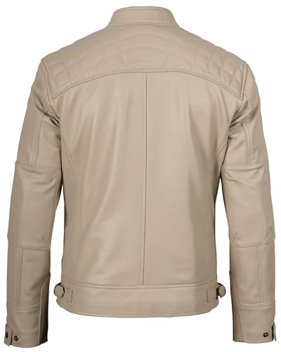 Image of fjackets Mens Leather Jacket Moto Style Real Lambskin Leather Jacket, Quilted Cafe Racer Classic Zip Up Biker Jacket for Men