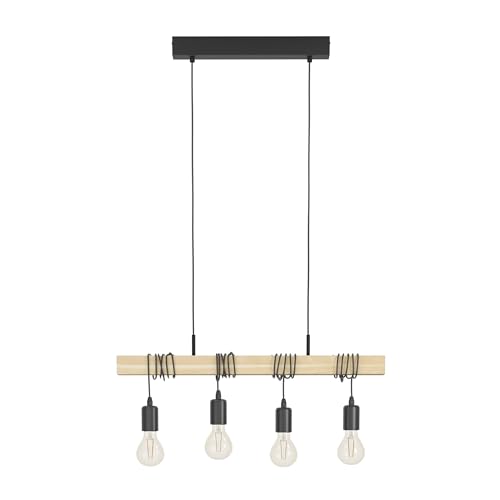 Eglo Suspension en bois vintage TOWNSHEND, lampe de salle à manger rétro, luminaire rétro et industriel à 3 lampes, douille E27, lustre en acier Ø 31 cm,...