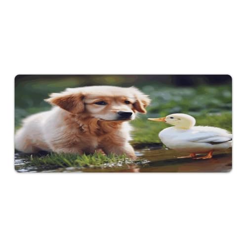 Tapis de souris de jeu XXL en caoutchouc 91x40 cm imprimé chien et canard pour bureau et maison