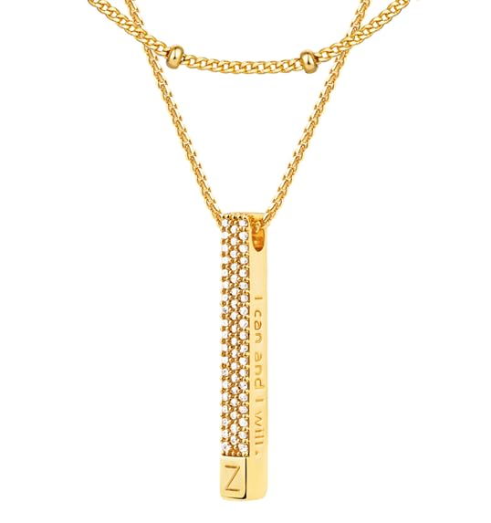 Jenosy Layering Kette Damen Kette mit Buchstaben Gold Personalisierte Kette mit Namen Zarte Halskette mit Stabanhänger für Damen 18K Vergoldete Namenskette Modeschmuck für Frauen und Mädchen