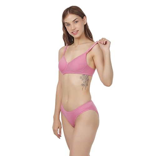 Image of Non Padded Bra Panty Set - Made of Pure Cotton Full Coverage Non Wired Seamless Pushup Soft Cup for T-Shirt Saree Dress Sports Garment for Daily Use Everyday