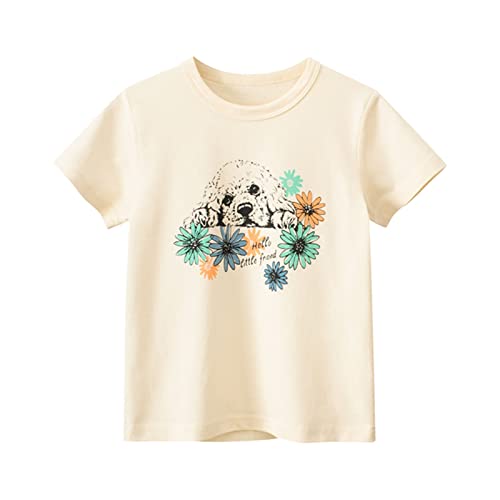 Kids Inner Wear Toddler Kids Summer Clothes Short Sleeve T Shirt Beige Puppy Cartoon Pattern Girl Flower
