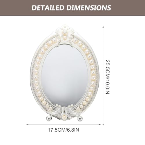 Espejo vintage de maquillaje perla Hemoton 10.03x6.88x0.78 pulg miniatura 5