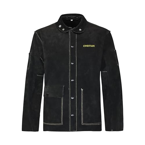 Image of ONETIAN Leather Welding Jacket,Heavy Duty Safety Coat,Heat and Flame Resistant (XL)