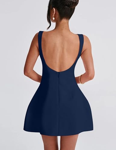 Image of YMDUCH Women's Sexy Sleeveless Crew Neck Backless A-line Party Short Mini Dress