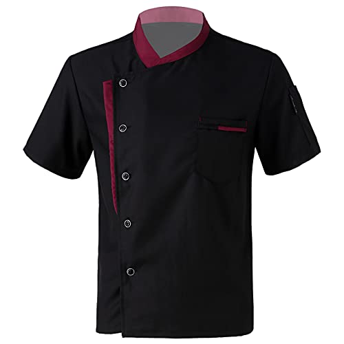 dPois Veste de Chef Cuisinier Homme Femme Manches Courtes Vêtements de Chef Manteau Uniforme Restaurant Blouse Cuisine Professionnel Femme Uniforme de Travail M-XXXL Noir D L