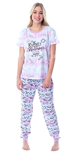 INTIMO Friends TV Show - Conjunto de pijama de manga corta para mujer, con logo 'Rather Be Watching', ropa de dormir de 2 piezas, Multi colorido, Large