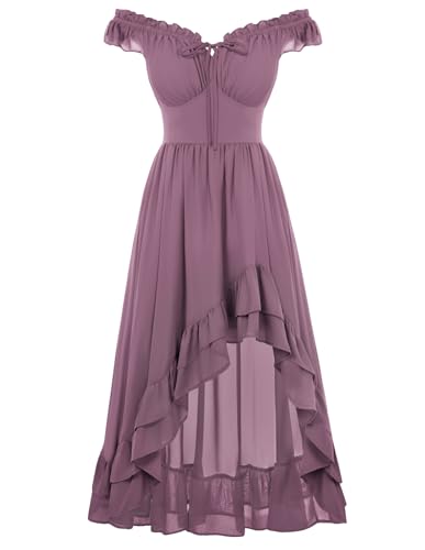 Scarlet Darkness Renaissance Corset Dress for Women Off Shoulder Flowy Sundress Wedding Guest Chiffon Dresses Purple M