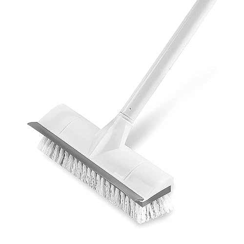 Floor Scrub Brush with Long Handle 2 in 1 Stiff Bristle Brush Scrubber for Deck Bathroom Tub Tile Grout Kitchen Swimming Pool Patio Garages