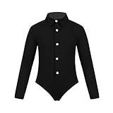 Linyuir Kind Junge Gymnastikanzug Latein Tanzhemd Jazz Outfit Eiskunstlauf Kostüm Salsa Tango Body Tanzanzug Jacke Hochzeit Jahre Schwarz 134-140