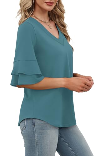 Image of OFEEFAN Spring Tops for Women Boho Shirts Fashion Clothing Cute 3 /4 Length Sleeve Blouses Dressy Casual Summer Outfits