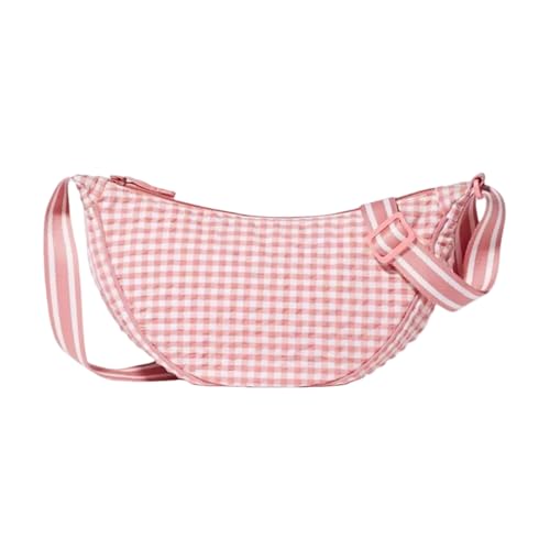 Image of XYNM Crossbody Bag Women's Versatile Gingham Nylon Simple Design Adjustable Strap Underarm Travel Hobo Handbag-pink