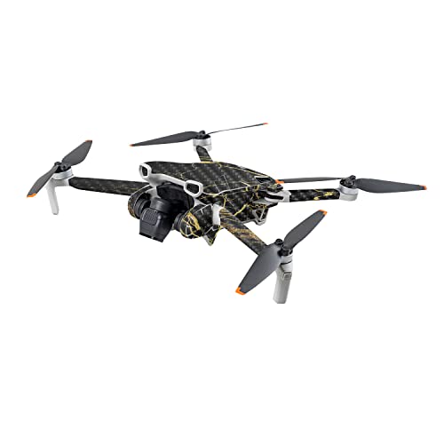 Image of MightySkins Carbon Fiber Skin Compatible with DJI Mini 3 - Black Gold Marble | Protective, Durable Textured Carbon Fiber Finish | Easy to Apply