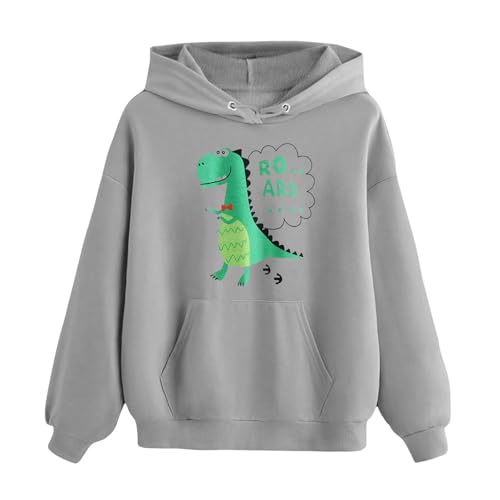 Boys' Long Sleeve Hooded Sweatshirt Boys Sweatshirts Crewneck Truck Shirt Dinosaur Long Sleeve (Grey, 5-6 Years)4
