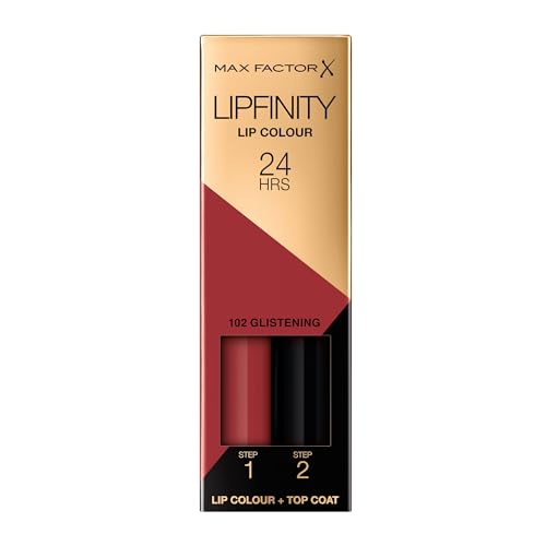 Max Factor - Lipfinity Lip Colour - Rossetto Lunga Durata e Gloss Idratante con Applicazione Bifase - Nuance 102 Glistening - 2.3 ml e 1.9 g
