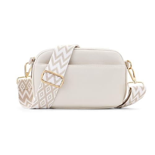 FuninCrea Small Crossbody Bags for Women, 3 Pockets Womens Shoulder Bags Faux Leather Shoulder Purse with Detachable Straps