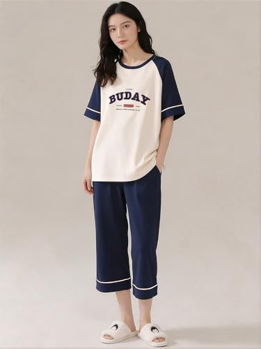 Image of Lymio Womens Korean Night Dress | Full Pyjama Set | Korean Nightsuit | Women Nightwear |Round Neck Full Sleeve Nightsuit | Loungewear | Everyday Nightdress (W-ND-1)