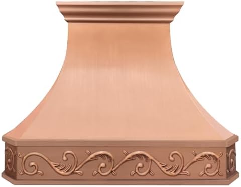 SINDA Hand-Crafted Copper Range Hood with High Airflow Centrifugal Blower, Includes SUS 304 Liner and Baffle Filter, High CFM Vent Motor, 42"W x 48"H Island Mount, Smooth-Natural Copper, H3LSNI4248