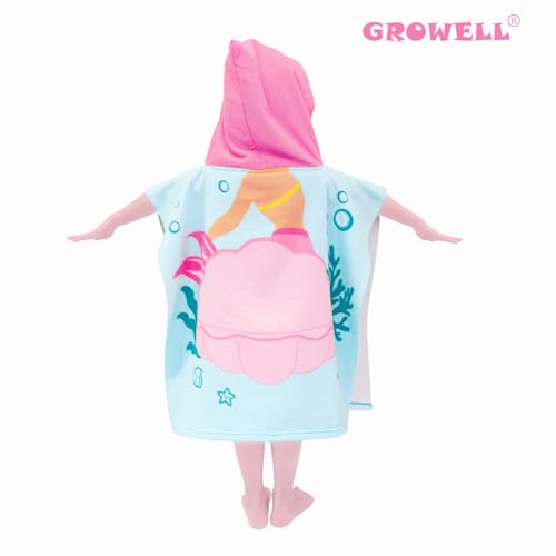 Image of growell Hooded Kids Beach Towels - Toddler Bath Towel Girls Boys Swim Cover-ups for Ages 1 to 6 Kids Pool Towels Quick Dry Lightweight Soft Microfiber Poncho Towel 24x23 (Mermaid Seashell)