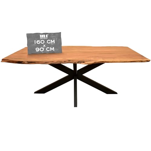 MR. DEKO® Baumkantentisch Catania Esstisch 160x90x76cm (LxBxH)| Tischplatte Akazienholz | Großer Esszimmertisch für 6-8 Personen | Mammut Tisch aus Massivholz | pure dining table | Möbel für Esszimmer