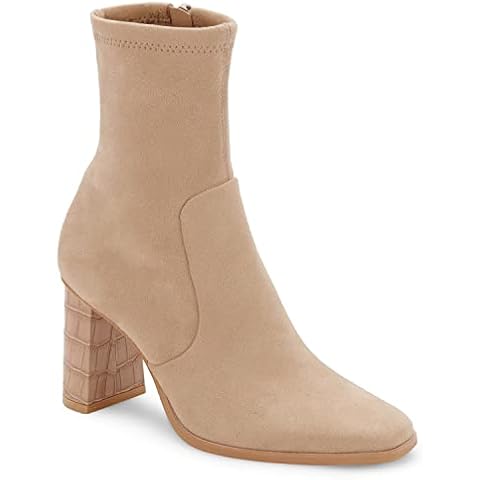 Womens Square Toe Ankle Boots Block Heel Sock Booties Go-go Boots, Khaki, 7 UK Cover