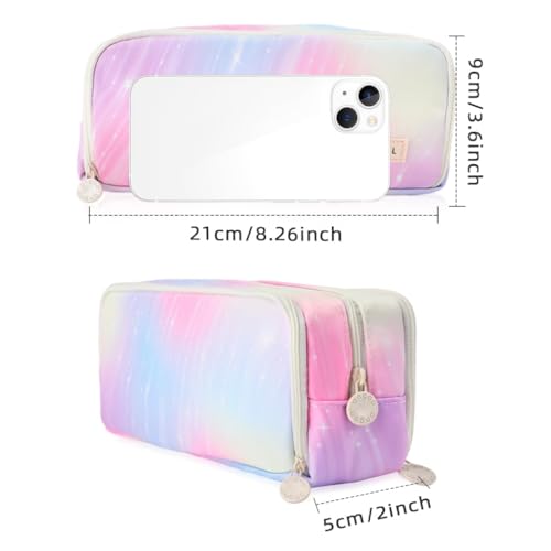 Image of Large Pencil Case 3 Compartments Pencil Pouch Big Capacity Pencil Bag Oxford Stationery Storage Pen Bag Cosmetic Makeup Pouch for Women (Rainbow Pink)