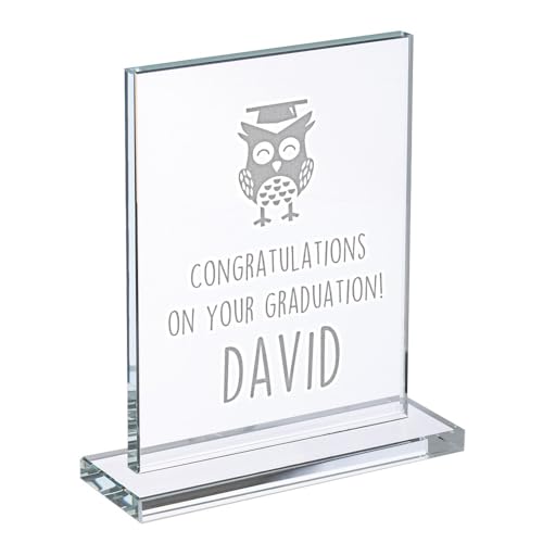 Wanapix | Trofeo Personalizado con Nombre y Texto | Cristal Grabado (Escala de Grises) | Premio Personalizado | Rectangular 12x19 cm | Incluye Estuche para Guardar | Graducación