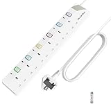 10M Extension Lead with Individual Switches and Indicator Lights, 6 Way Multi Plug Power Strip 10 Meter Long Extension Cord UK Plug 13A 3250W for Home Office