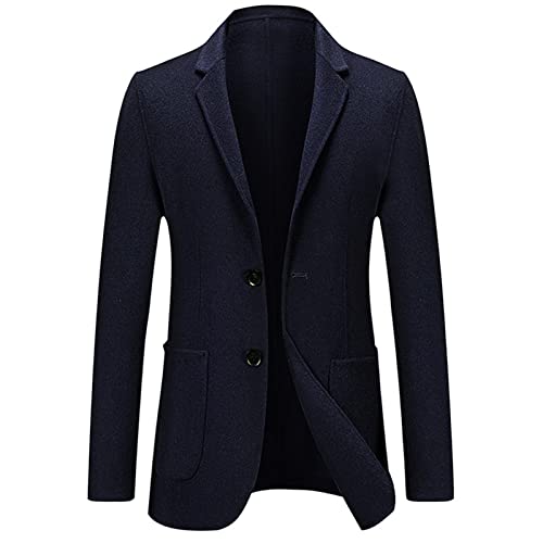 Men's Casual Wool Blend Sport Coat Vintage Slim Fit 2 Button Suit Jackets Lightweight Solid Blazer Overcoats (Dark Blue,XX-Large)