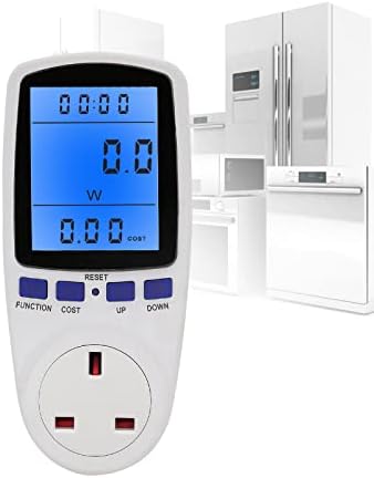 Power Meter, Power Meter UK Plug, Power Meter Energy Monitor, Power Meter Electricity Usage Monitor, 13A Energy Monitor with LCD Display UK Plug, for Home Appliances(Blue Backlight)