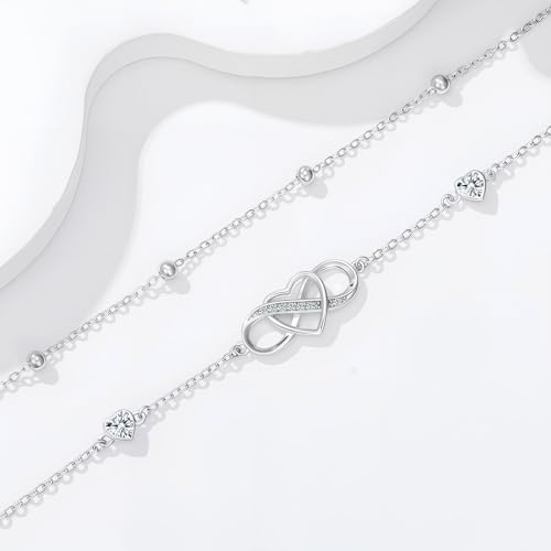 Image of Anklet for Women 925 Sterling Silver Double Infinity Ankle Bracelet Waterproof Summer Jewelry Anniversary Birthday Gifts for Her