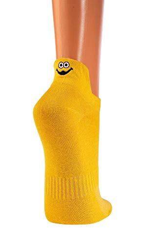 FussFreunde 3 Paar Sneakers Socken Fersen-Stick, Smiley/Hund (Gelb mit Smiley, 36-41)
