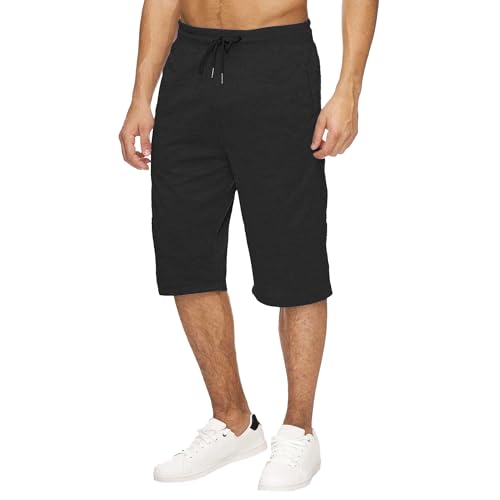 JEShifangjiusu Men's Casual Baggy Knee Length 3/4 Pants Jogger Athletic Capri Pant Casual Shorts Below The Knee
