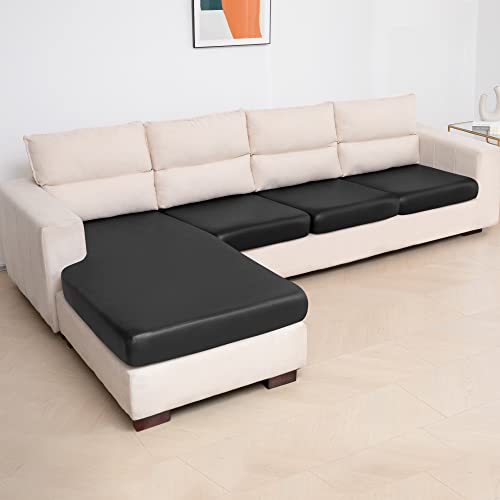 Yates Home Sectional Couch Covers 4 Piece Sofa Cushion Covers For L Shape Couch Pu Leather Separate Cushions Couch Chaise Slip Cover For Both Left/Right Sectional Couch(3 Seater + 1 Chaise,Black) #TOP2