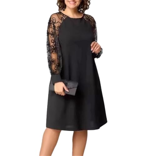 Ropa elegante de cóctel de noche con encaje empalme y falda fluida para mujer