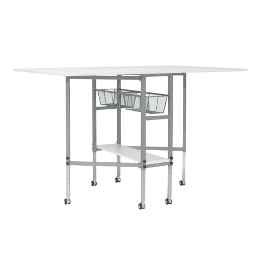 Sew Ready Hobby and Cutting Table - 58.75" W x 36.5" D White Arts and Crafts Table with 2 Mesh Storage Drawers, Silver/White