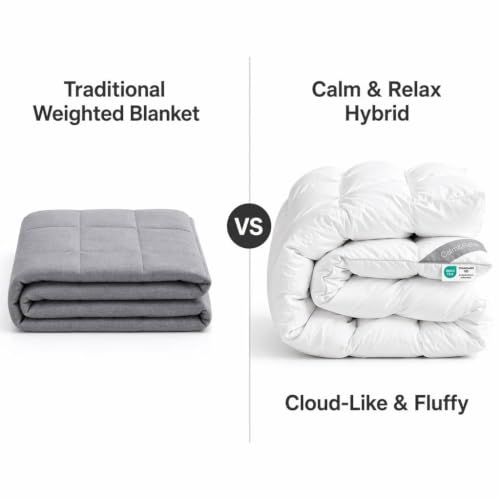 Image of Calm&Relax Hybrid Weighted Blanket - Fluffy Cloud-Like Duvet & Gravity | Heavy Blanket for Anxiety & Sleep - Breathable Quilted Comforter for Queen King Bed Decor - 60x80in 20lbs,White