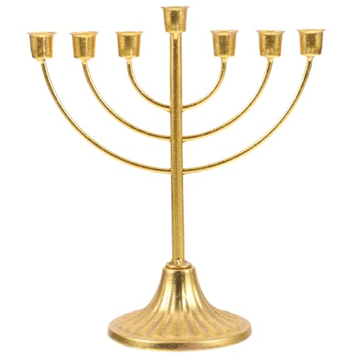 MAGICLULU Hanukkah Menorah Pillar Candles Holder 7 Arms Candelabra Jewish Candelabra Jewish Candle Stand Temple Candle Holder 7 Arm Candle Holder 7 Branch Menorah Wrought Iron Israel Desktop