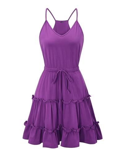 Image of Newshows Women's Summer Casual Dress Cute A Line Ruffle Hem Flattering Fit Beach Vacation Sundress