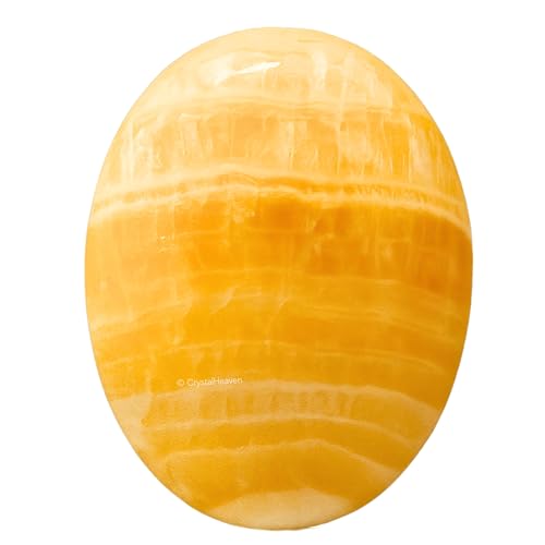 Image of Certified Yellow Calcite Crystal Palm Pebbles Stones for Anxiety Stress Relief Massage - AAA Grade Original Healing Gemstone Agate Palm Stone for Yoga Meditation Spiritual Reiki Feng Shui