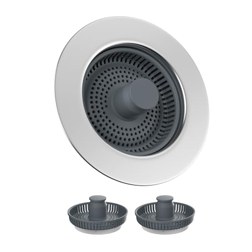 Hibbent Küchen Spüle Stöpsel, Küche Spüle Sieb und Stopfen Combo, mit 3 ABS-Siebe, Anti-Clogging, Küche Spüle Sieb Stecker, und verhindern Gerüche-Spülen Tiefe > 22mm-Schwarz 1 Set Sus304 Sp