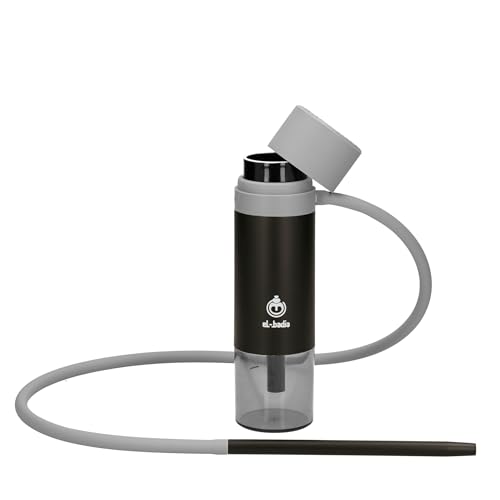 Chicha EL-BADIA® P1 – 24 cm – Mini Chicha Portative avec Enrouleur de Tuyau Breveté, Foyer Céramique Réversible, Tuyau Silicone & Vase Acrylique –...