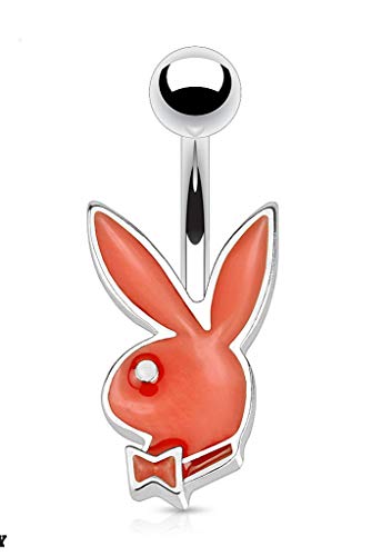 Forbidden Body Jewelry Playboy Bunny Belly Button Rings Surgical Steel Glossed Belly Rings 16G 8mm (Red)