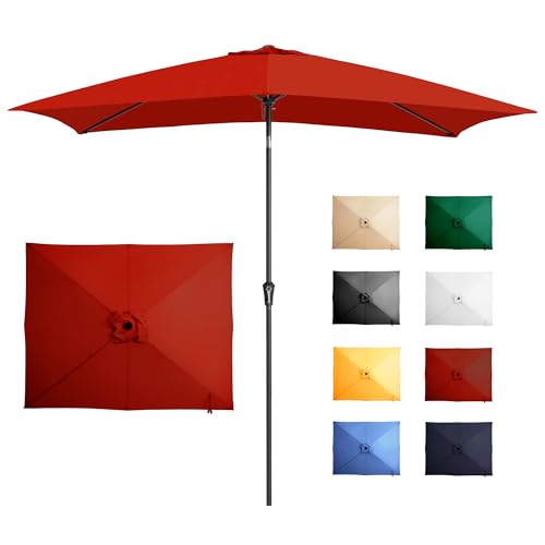Ayge 6.5x10FT Rectangular Patio Umbrella Outdoor Table Umbrella w/Push Button Tilt & Crank Rectangle Market Umbrella UV Protection for Garden,Deck,Lawn,Yard & Pool,Red 6.5*10FT Red
