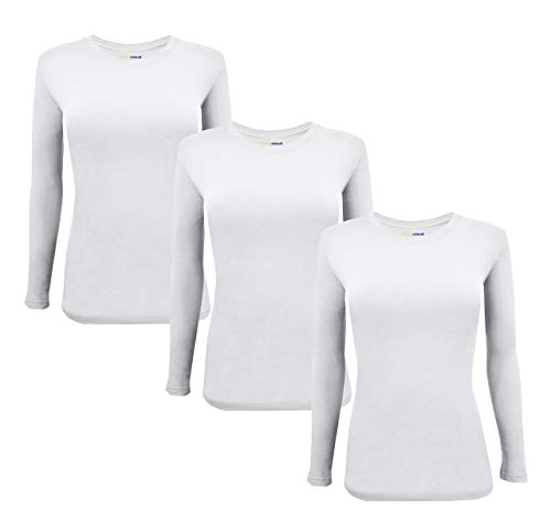 Natural Uniforms Women's Under Scrub Tee Crew Neck Long Sleeve T-Shirt-3-Pack (Small, 3 Pack White)