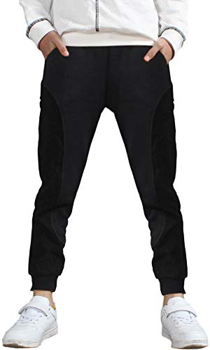 Boy's Elastic Drawstring Activ Sport Sweatpants Lounge Track Pants with Pockets, Black, 6T-7T (6-7 Years)=Tag 130