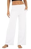 Uowou Wide Leg Pants for Women with Pockets High Waisted Yoga Pants Lounge Buttery Soft Dress Work Palazzo Casual Sweatpants White