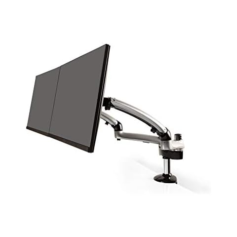 Ergotech Dual Freedom Arm, Includes Two Aluminum Articulating Arms, 8.4-17.8 lbs. Weight Capacity per Arm, Suitable for Monitors up to 27 inches, VESA Compatible 75×75, 100×100, Silver Cover