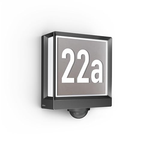 Steinel smarte Hausnummernleuchte My L 40 SC, beleuchtetes Hausnummernschild, Edelstahl-Optik, gestanzte Ziffern individuell wählbar