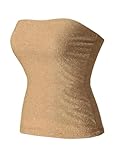 MixMatchy Women's Basic Casual Stretchy Long Bandeau Tube Top Strapless Undershirts Metallic Gold M